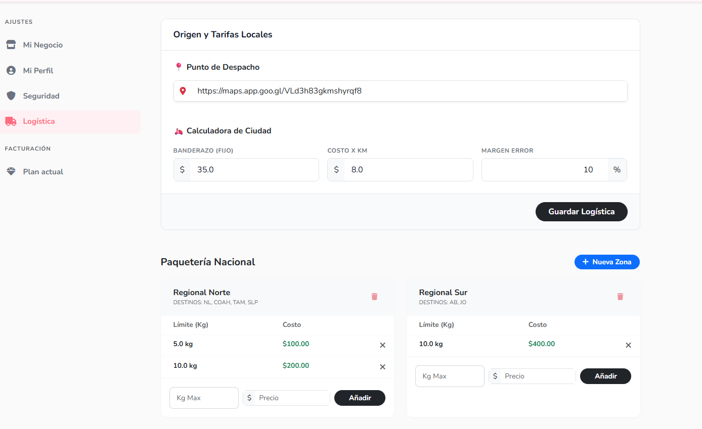 Configuración de envíos